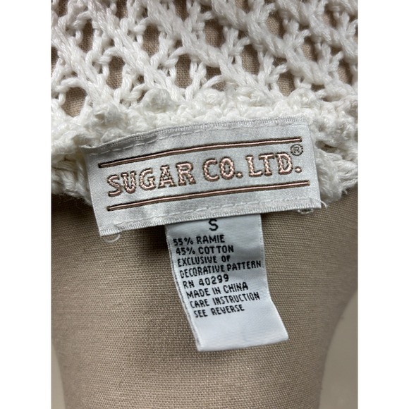 Vintage Sugar Co Ltd White Crochet Open Knit Sweater 3D Floral Ramie Cotton Sz S - Picture 5 of 6